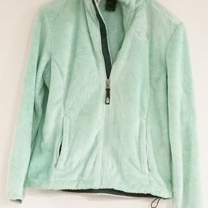 The NorthFace Osolita Bermuda Green White Logo Zip Fleece Jacket